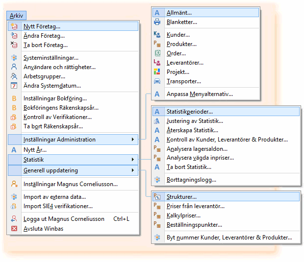 Klicka på ett menyalternativ för hjälp om avsnittet